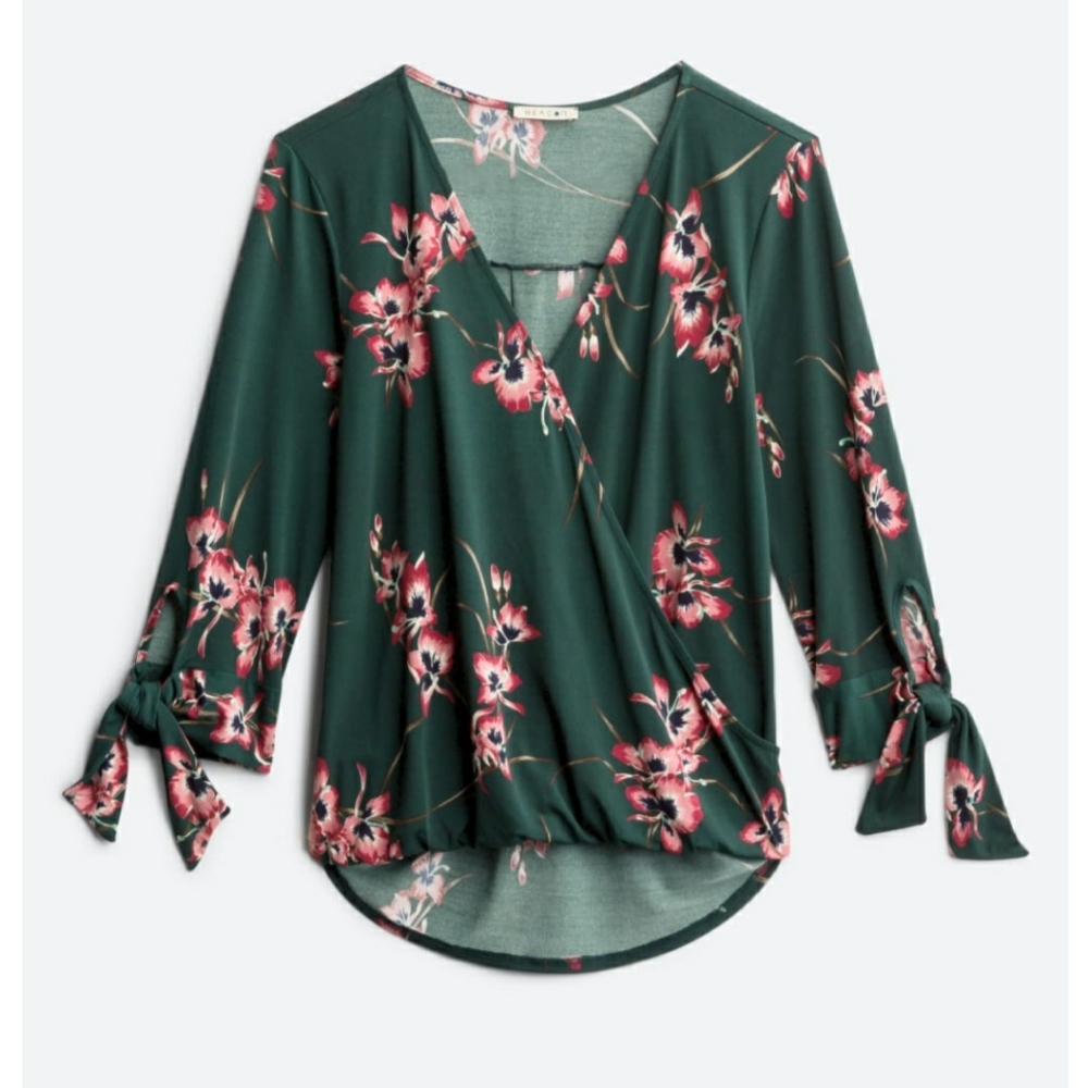 BEACON floral tie sleeve knit top